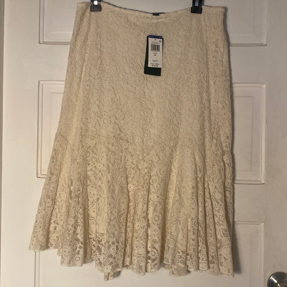Lauren Ralph Lauren Cream Lace Midi Skirt